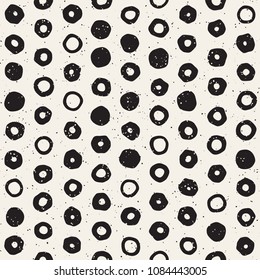 Hand drawn black and white ink abstract seamless pattern. Vector stylish grunge texture. Monochrome geometric scattered shapes paint brush lines