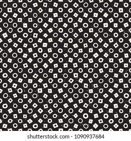 Hand drawn black and white ink abstract seamless pattern. Vector stylish grunge texture. Monochrome geometric scattered shapes paint brush lines