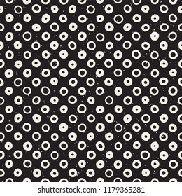 Hand drawn black and white ink abstract seamless pattern. Vector stylish grunge texture. Monochrome geometric scattered shapes paint brush lines