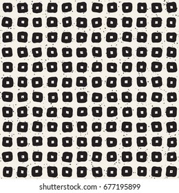 Hand drawn black and white ink abstract seamless pattern. Vector stylish grunge texture. Monochrome geometric shapes paint brush lines