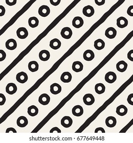 Hand drawn black and white ink abstract seamless pattern. Vector stylish grunge texture. Monochrome geometric shapes paint brush lines