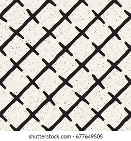 Hand drawn black and white ink abstract seamless pattern. Vector stylish grunge texture. Monochrome geometric shapes paint brush lines