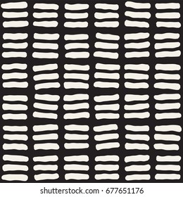 Hand drawn black and white ink abstract seamless pattern. Vector stylish grunge texture. Monochrome geometric shappes paint brush lines