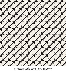 Hand drawn black and white ink abstract seamless pattern. Vector stylish grunge texture. Monochrome geometric shapes paint brush lines