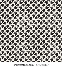 Hand drawn black and white ink abstract seamless pattern. Vector stylish grunge texture. Monochrome geometric shapes paint brush lines