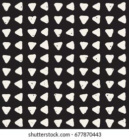 Hand drawn black and white ink abstract seamless pattern. Vector stylish grunge texture. Monochrome geometric shapes paint brush lines