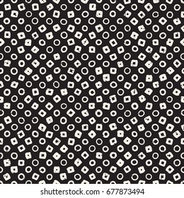 Hand drawn black and white ink abstract seamless pattern. Vector stylish grunge texture. Monochrome geometric scattered shapes paint brush lines