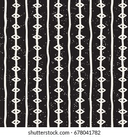 Hand drawn black and white ink abstract seamless pattern. Vector stylish grunge texture. Monochrome geometric shapes paint brush lines