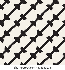 Hand drawn black and white ink abstract seamless pattern. Vector stylish grunge texture. Monochrome geometric shapes paint brush lines