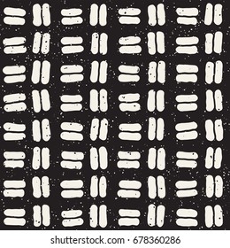 Hand drawn black and white ink abstract seamless pattern. Vector stylish grunge texture. Monochrome geometric shapes paint brush lines