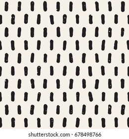 Hand drawn black and white ink abstract seamless pattern. Vector stylish grunge texture. Monochrome geometric shapes paint brush lines