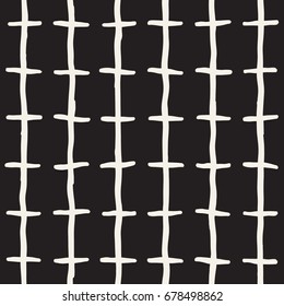 Hand drawn black and white ink abstract seamless pattern. Vector stylish grunge texture. Monochrome geometric shapes paint brush lines