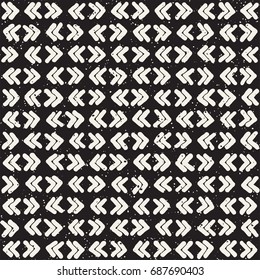 Hand drawn black and white ink abstract seamless pattern. Vector stylish grunge texture. Monochrome geometric shapes paint brush lines