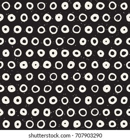 Hand drawn black and white ink abstract seamless pattern. Vector stylish grunge texture. Monochrome geometric scattered shapes paint brush lines