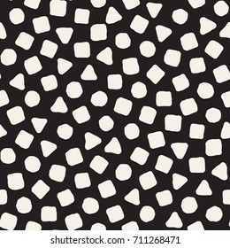 Hand drawn black and white ink abstract seamless pattern. Vector stylish grunge texture. Monochrome geometric scattered shapes paint brush lines