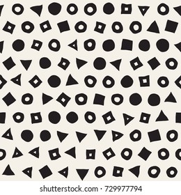 Hand drawn black and white ink abstract seamless pattern. Vector stylish grunge texture. Monochrome scattered shapes paint brush lines