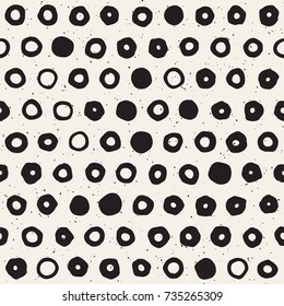 Hand drawn black and white ink abstract seamless pattern. Vector stylish grunge texture. Monochrome geometric scattered shapes paint brush lines