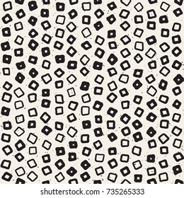 Hand drawn black and white ink abstract seamless pattern. Vector stylish grunge texture. Monochrome geometric scattered shapes paint brush lines