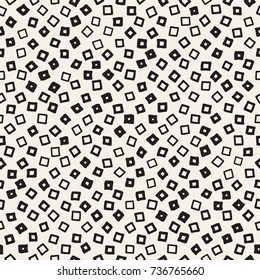 Hand drawn black and white ink abstract seamless pattern. Vector stylish grunge texture. Monochrome geometric scattered shapes paint brush lines