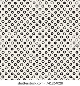 Hand drawn black and white ink abstract seamless pattern. Vector stylish grunge texture. Monochrome geometric scattered shapes paint brush lines