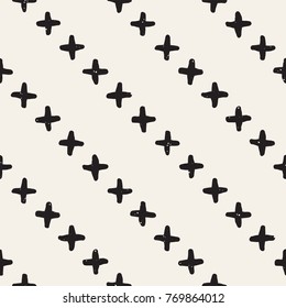 Hand drawn black and white ink abstract seamless pattern. Vector stylish grunge texture. Monochrome geometric shappes paint brush lines