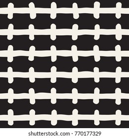 Hand drawn black and white ink abstract seamless pattern. Vector stylish grunge texture. Monochrome geometric shappes paint brush lines
