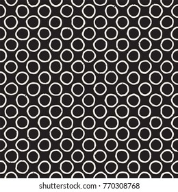 Hand drawn black and white ink abstract seamless pattern. Vector stylish grunge texture. Monochrome geometric shappes paint brush lines