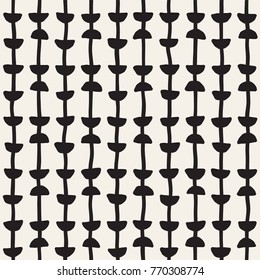 Hand drawn black and white ink abstract seamless pattern. Vector stylish grunge texture. Monochrome geometric shappes paint brush lines