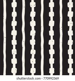 Hand drawn black and white ink abstract seamless pattern. Vector stylish grunge texture. Monochrome geometric shappes paint brush lines