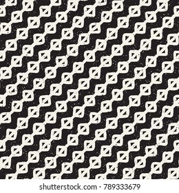 Hand drawn black and white ink abstract seamless pattern. Vector stylish grunge texture. Monochrome geometric shappes paint brush lines