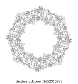 Desenhado à mão preto e branco linha arte canário ilhas flores papagaio bicos grinalda. Art nouveau estilo monocromático quadro floral ilustração vetor