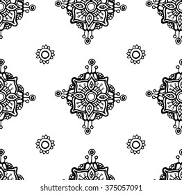 Hand drawn black and white linear graphic ornament background with stylish floral element and details