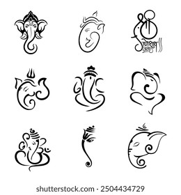 Hand drawn black and white lord ganesha icon illustration for Indian wedding and ganesh Chaturthi festival