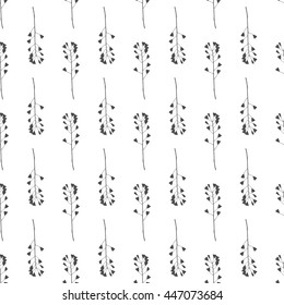 Hand drawn black and white meadow grass seamless pattern
