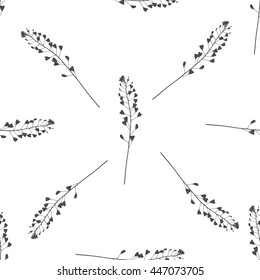 Hand drawn black and white meadow grass seamless pattern