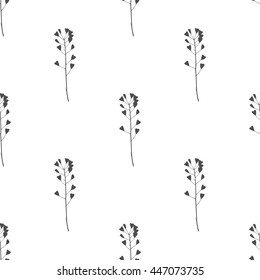 Hand drawn black and white meadow grass seamless pattern
