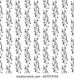 Hand drawn black and white meadow grass seamless pattern