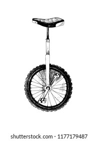 Hand drawn black and white monocycle isolated on white background. Vector illustration