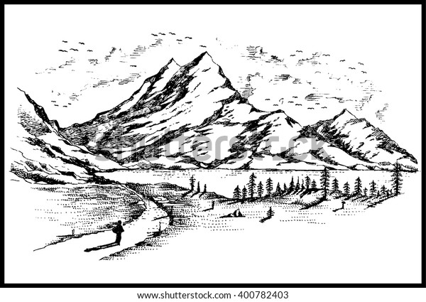 Illustration Vectorielle Paysage De Montagne Noir Image Vectorielle De Stock Libre De Droits