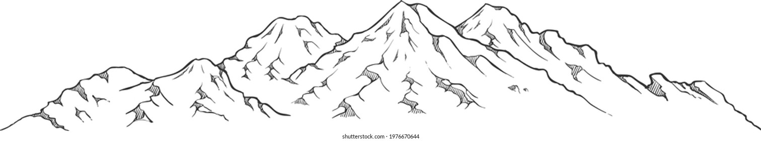 Hand drawn black and white mountains vector illustration