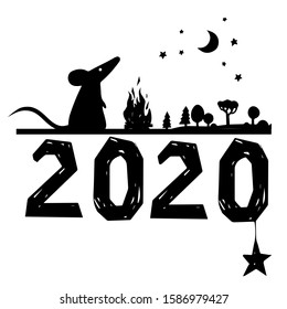 Hand drawn black and white mouse illustration. Vector design for card, print or poster