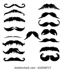 Hand drawn black and white mustache set