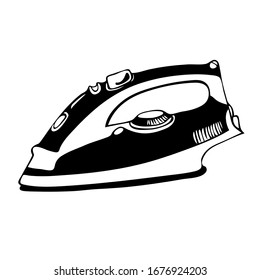 Hand drawn black and white outline sketch of iron