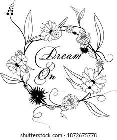 Hand drawn black and white outline flower frame. Monochrome creative vector sketch herbal line art graphic design. For greeting card, invitation, wedding design, cosmetic, modern hand lettering.