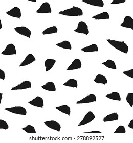 Hand drawn black and white paint smudges seamless pattern. Monochrome dry brush strokes texture.
