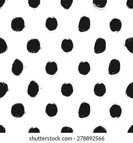Hand drawn black and white paint smudges seamless pattern. Monochrome dry brush strokes texture.