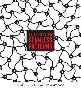 Hand drawn black and white pattern, connecting dots, lines. Vector repeating pattern. For book covers, magazines, etc. Editable.