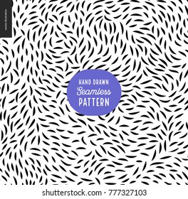 Hand drawn black and white pattern. Fur or leaves seamless black and white pattern