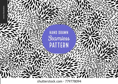 Hand drawn black and white pattern. Fur or leaves seamless black and white pattern
