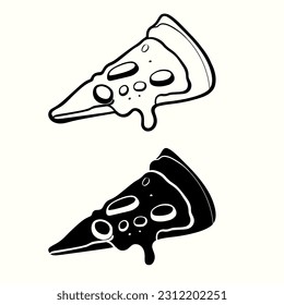hand drawn black and white pizza slice vector illustration